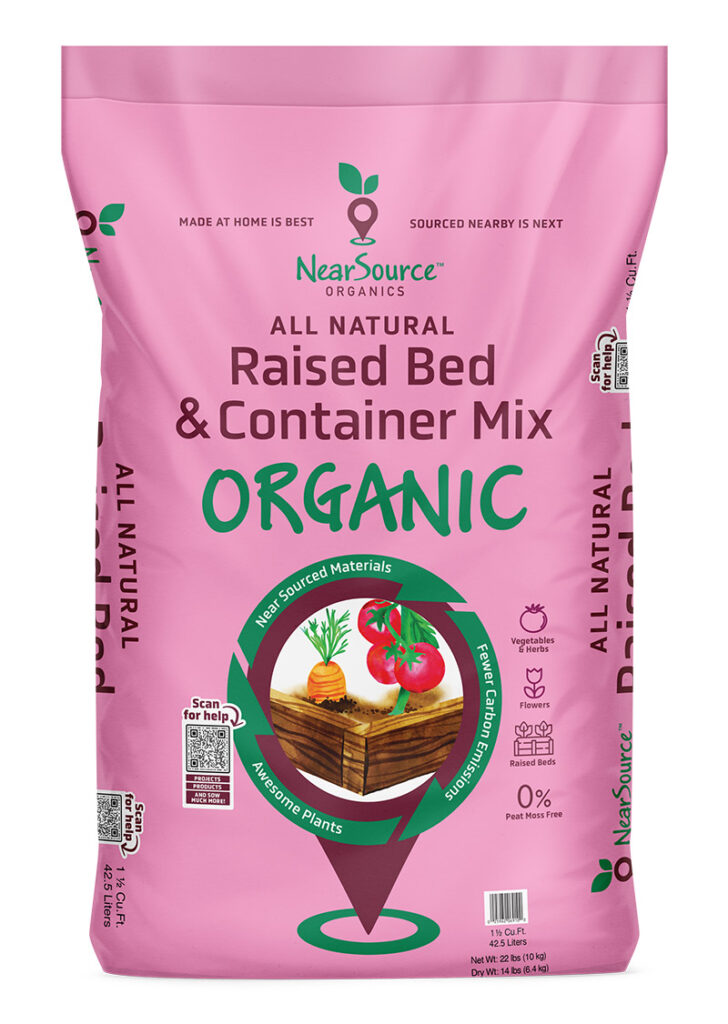 Pink bag of All Natural Raised Bed and Container Mix by NearSource Organics